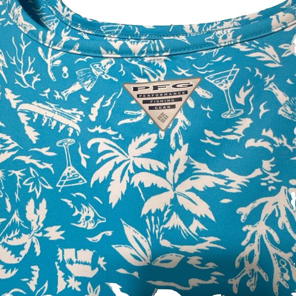 Palm Print Tank Dress Large Blue Sleeveless Vacay Size L PFG Columbia Sportwear - Picture 10 of 13